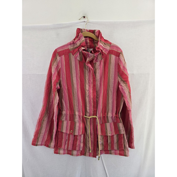 PULI Full Zip Crinkle Cotton/nylon L Sleeve Ruffled Collar Light JacketLadies XS - Picture 1 of 12